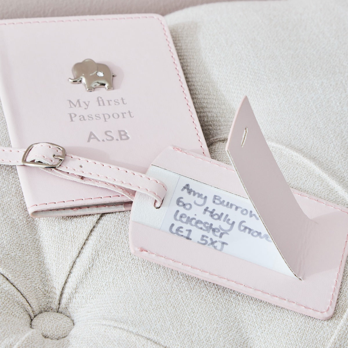 Personalised Pink Baby Passport Holder & Luggage Tag Set