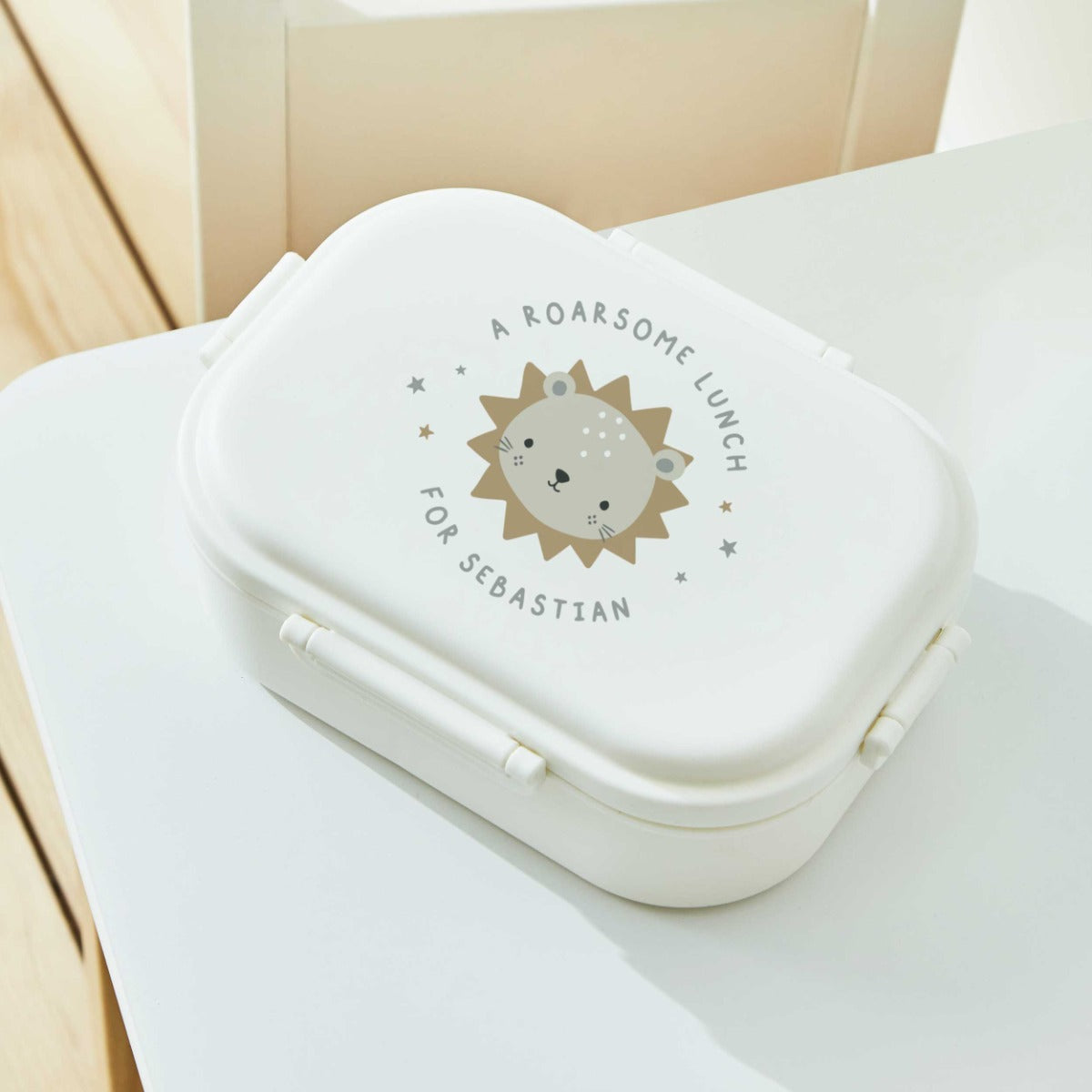 Personalised Lion White Lunchbox 