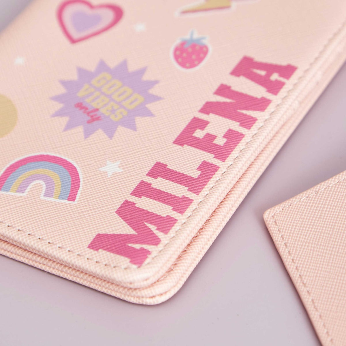 My Kids Personalised Pink Cartoon Passport Holder & Luggage Tag Set