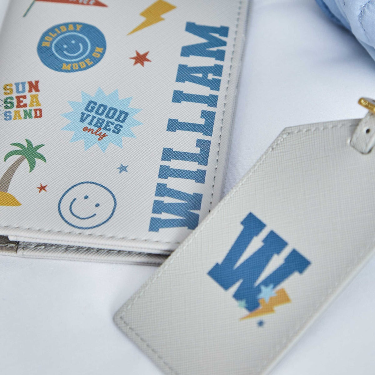 My Kids Personalised Grey Cartoon Passport Holder & Luggage Tag Set