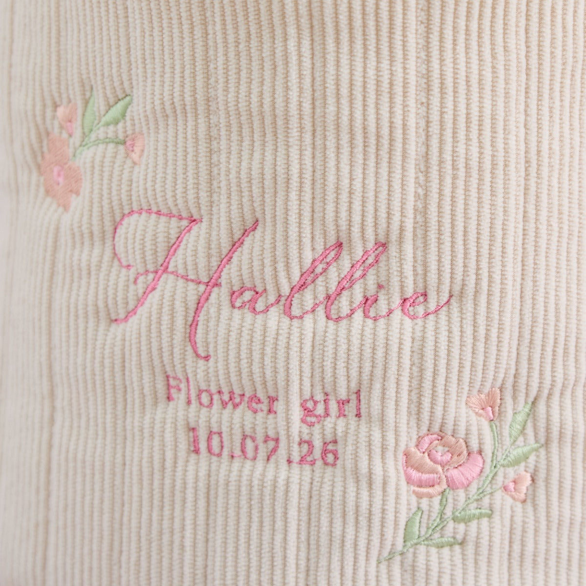 Personalised Floral Flower Girl Cord Bucket Bag