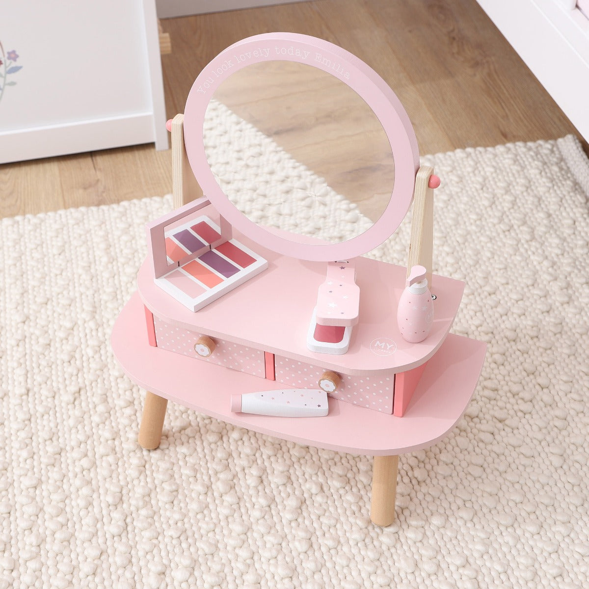Personalised Pink Wooden Vanity Set