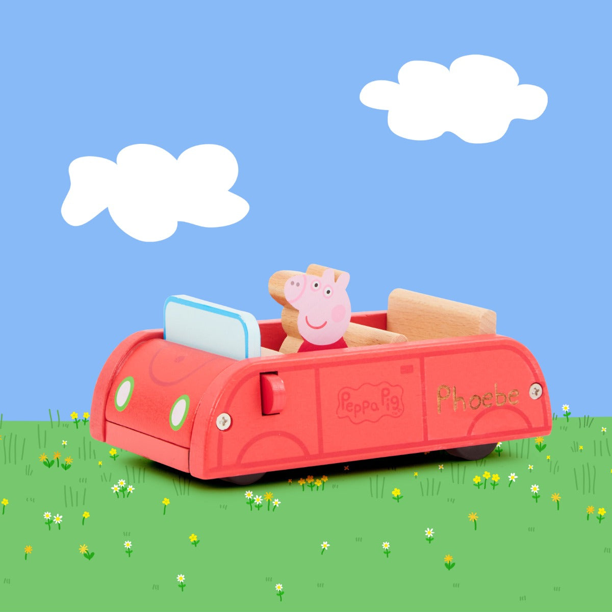 Personalised Peppa Pig Wooden Red Car Toy