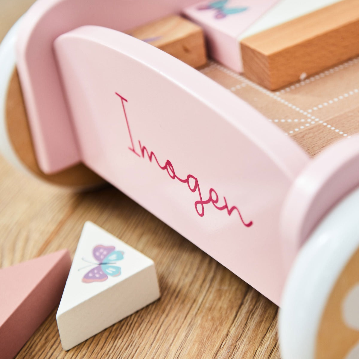 Personalised Pink Push-Along Activity Walker With Blocks FSC®