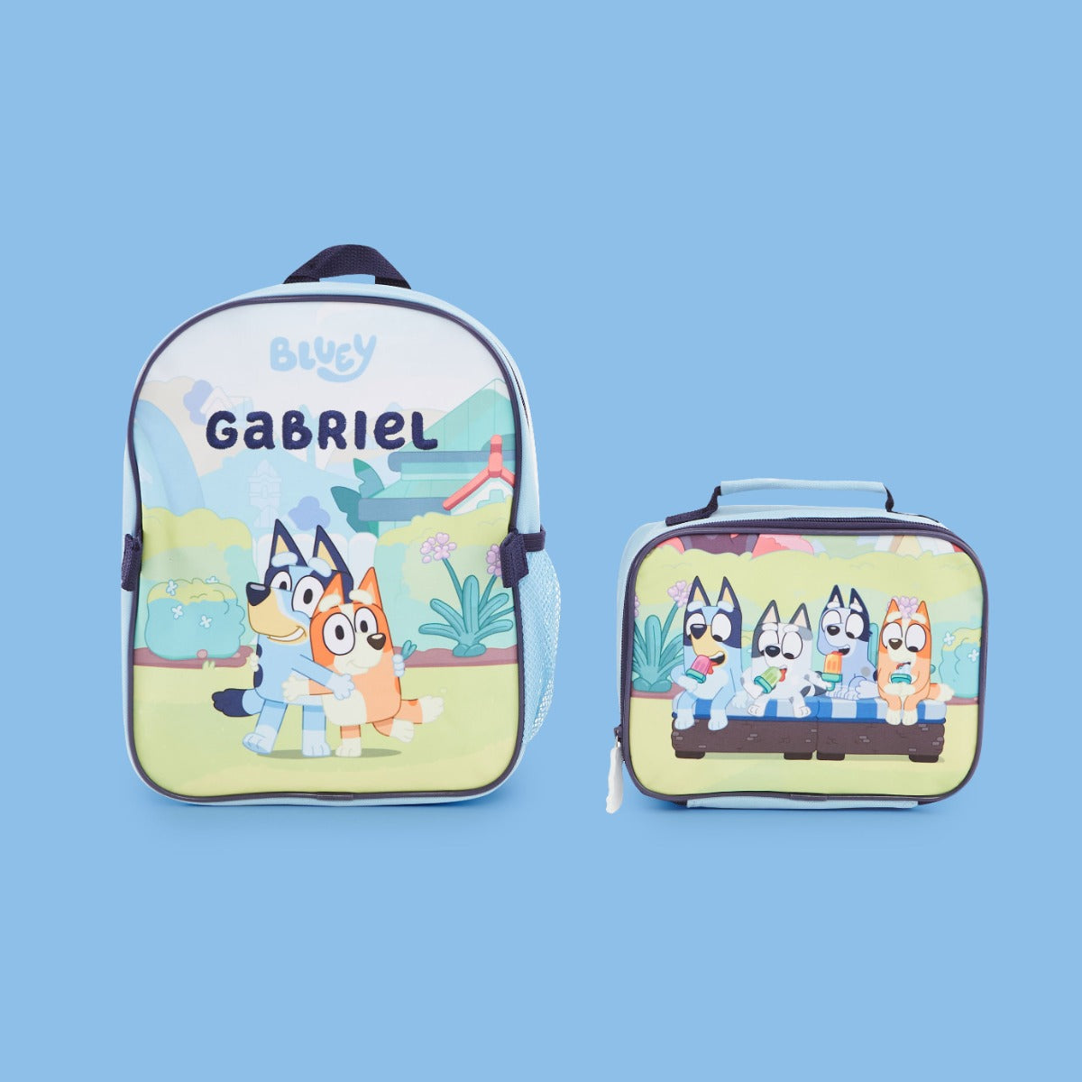 Personalised Bluey and Cousins Backpack and Lunch Bag Set