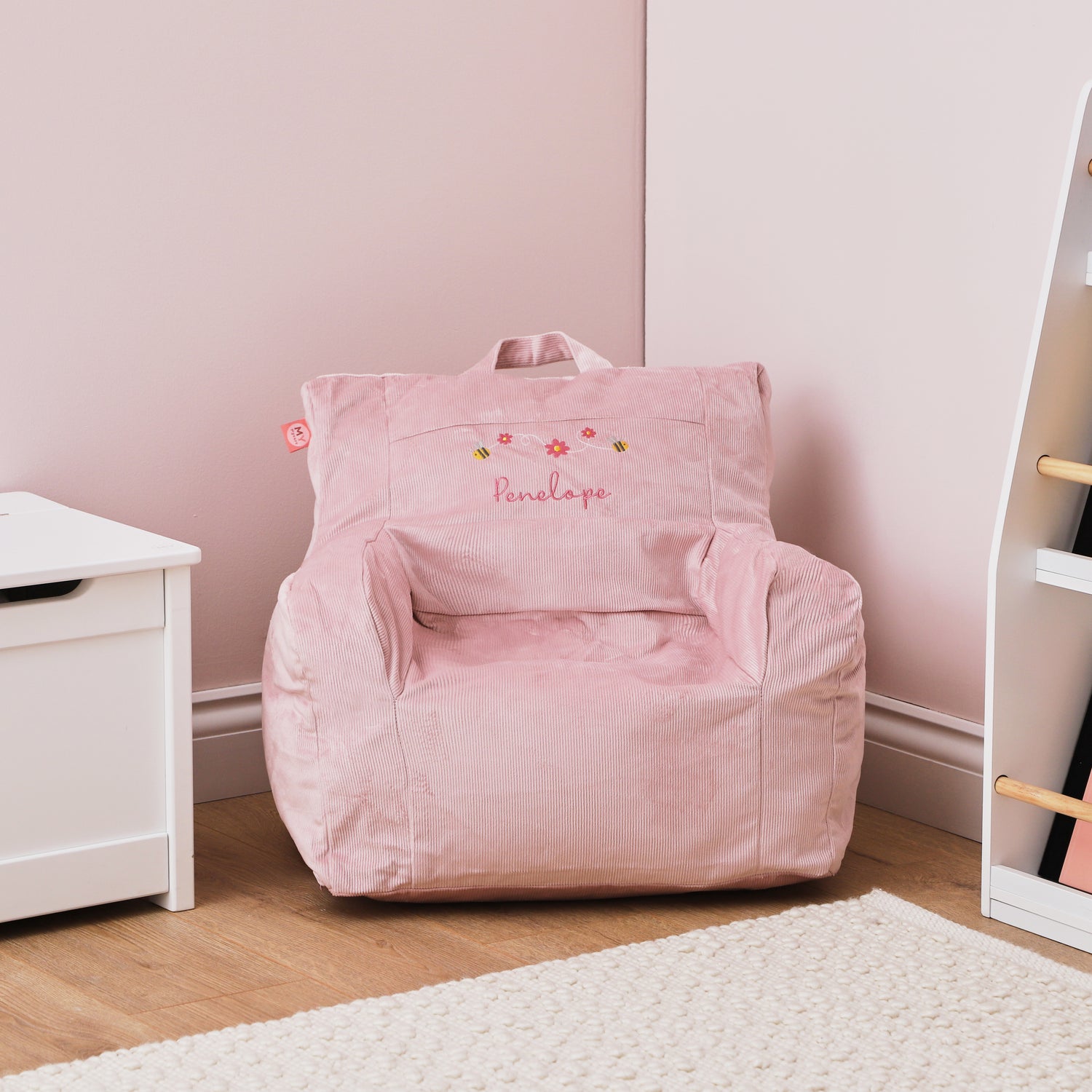 Personalised Pink Bumblebee Cord Bean Bag Chair 