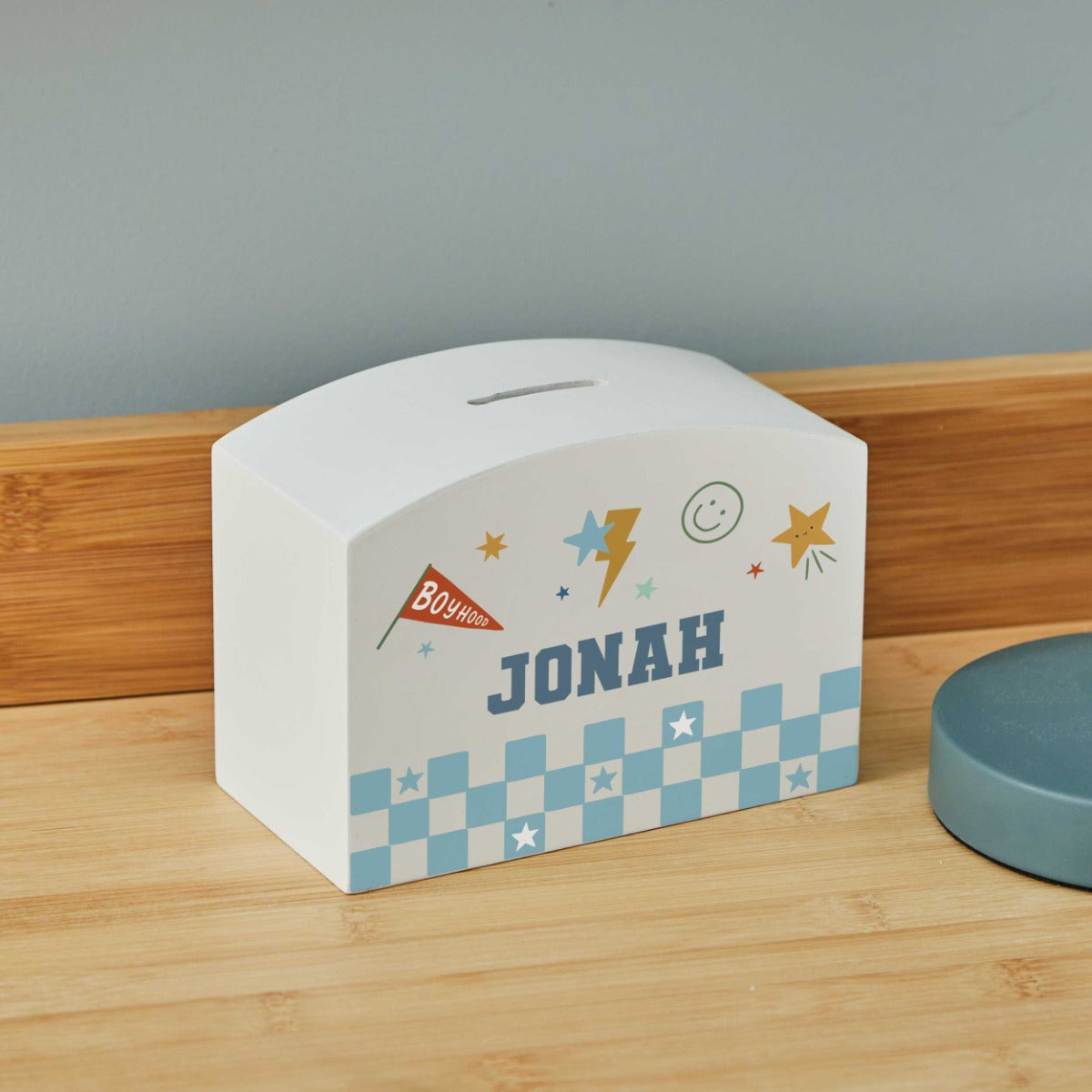 My Kids Personalised Blue Cartoon Money Box FSC®