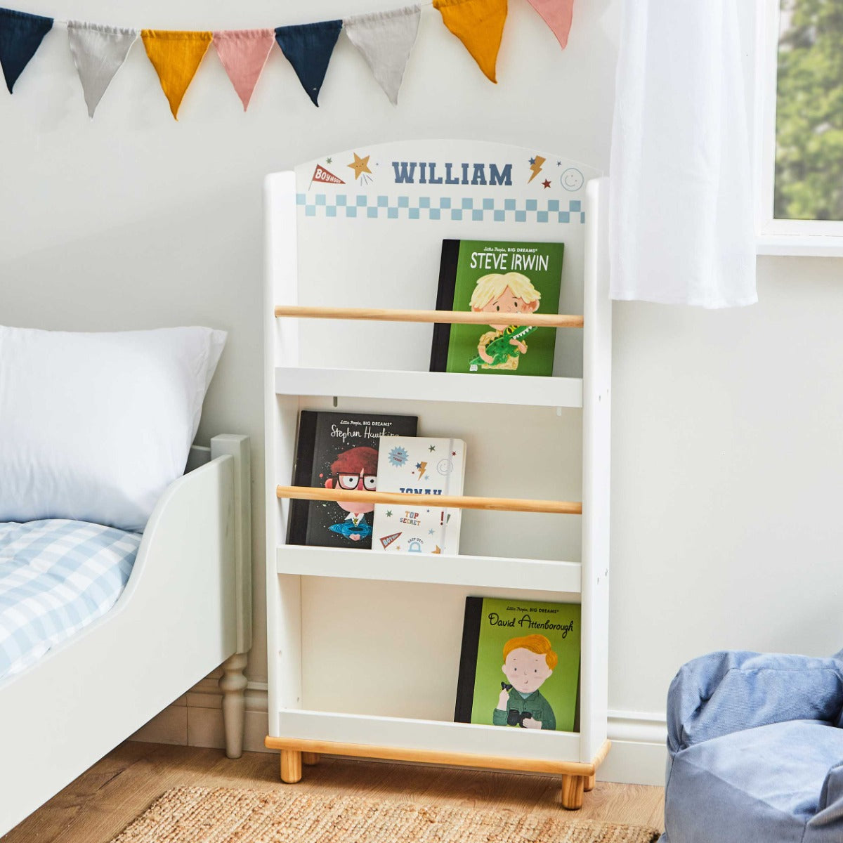 My Kids Personalised Blue Checkerboard Bookcase
