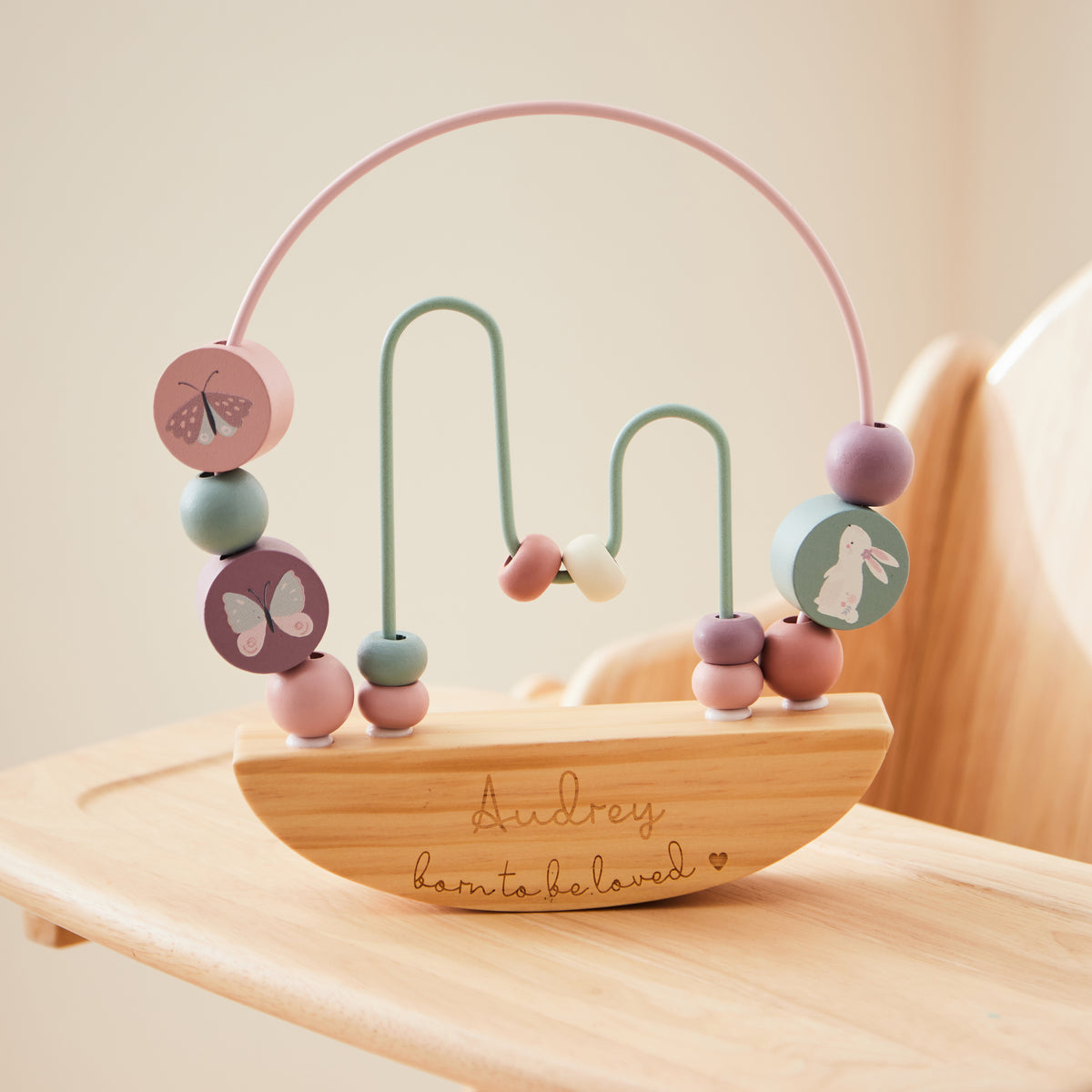 Personalised Pink Rocking Bead Activity Toy FSC®