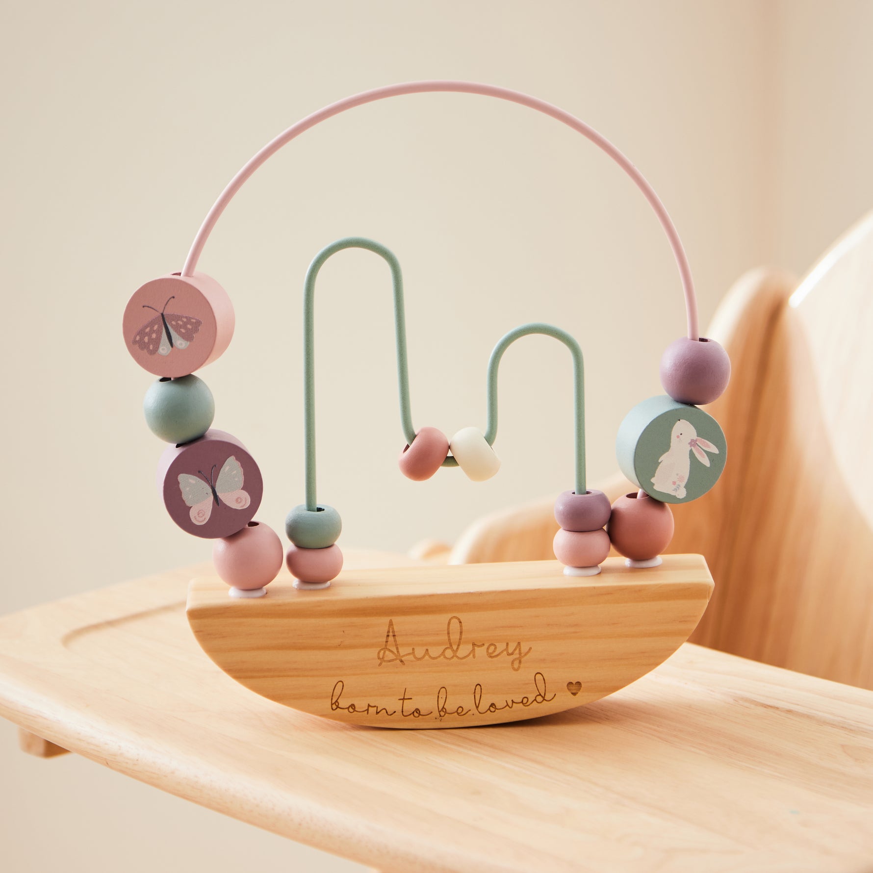 Personalised Pink Rocking Bead Activity Toy FSC®