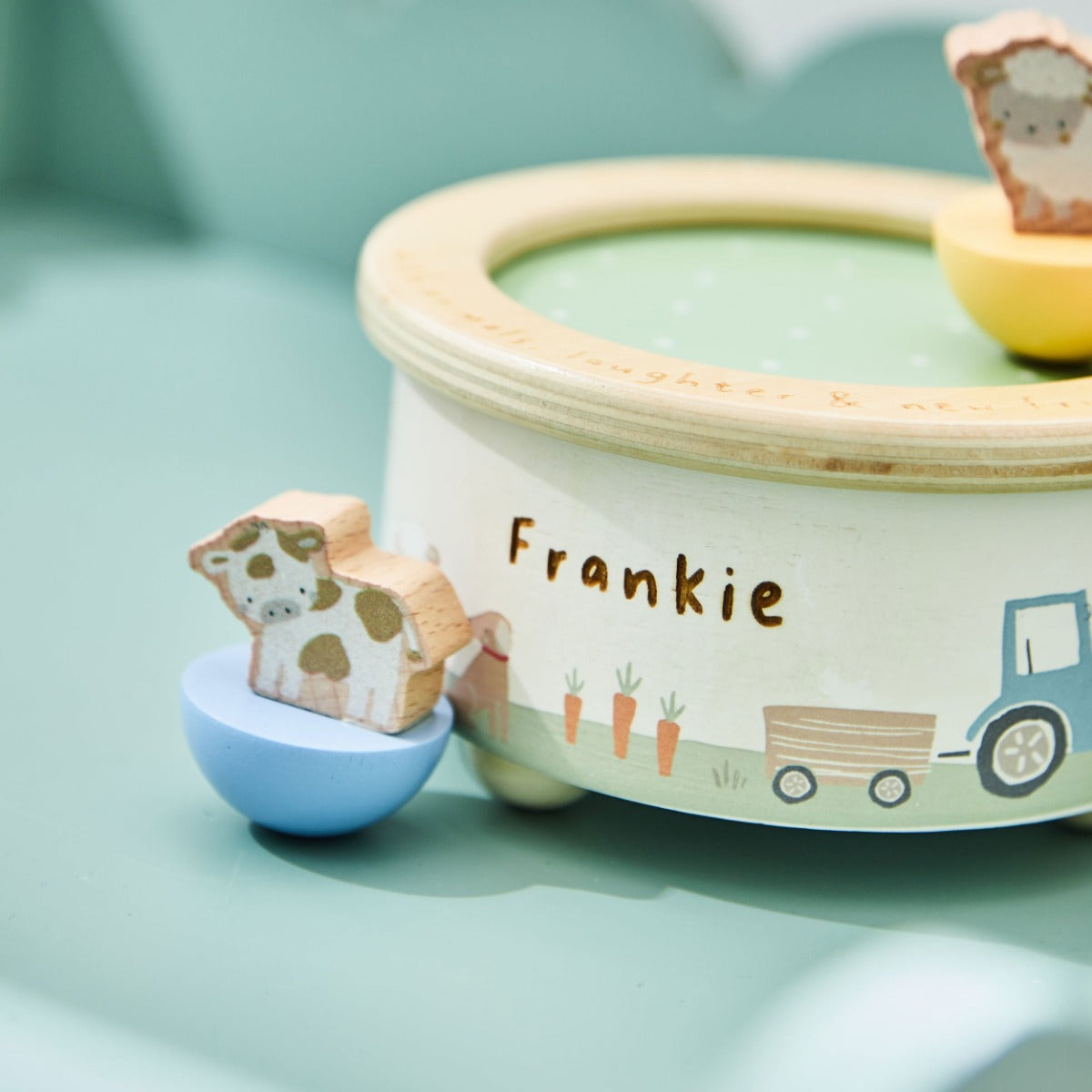 Personalised Sage Wooden Farmyard Music Box FSC®