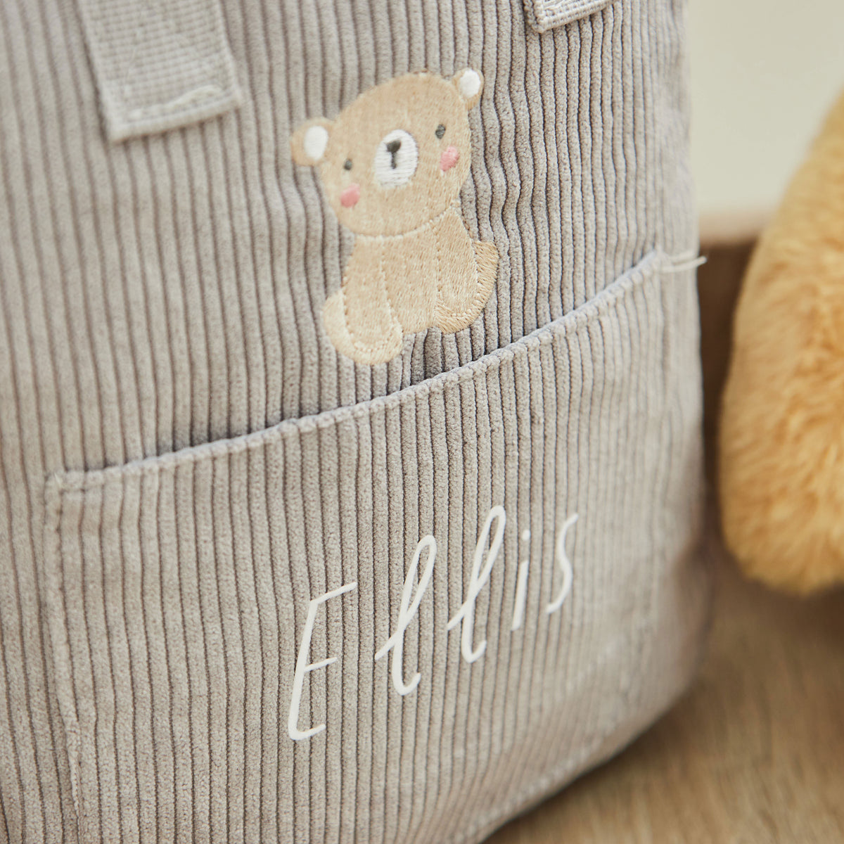 Personalised Biscuit Bear Grey Cord Mini Backpack