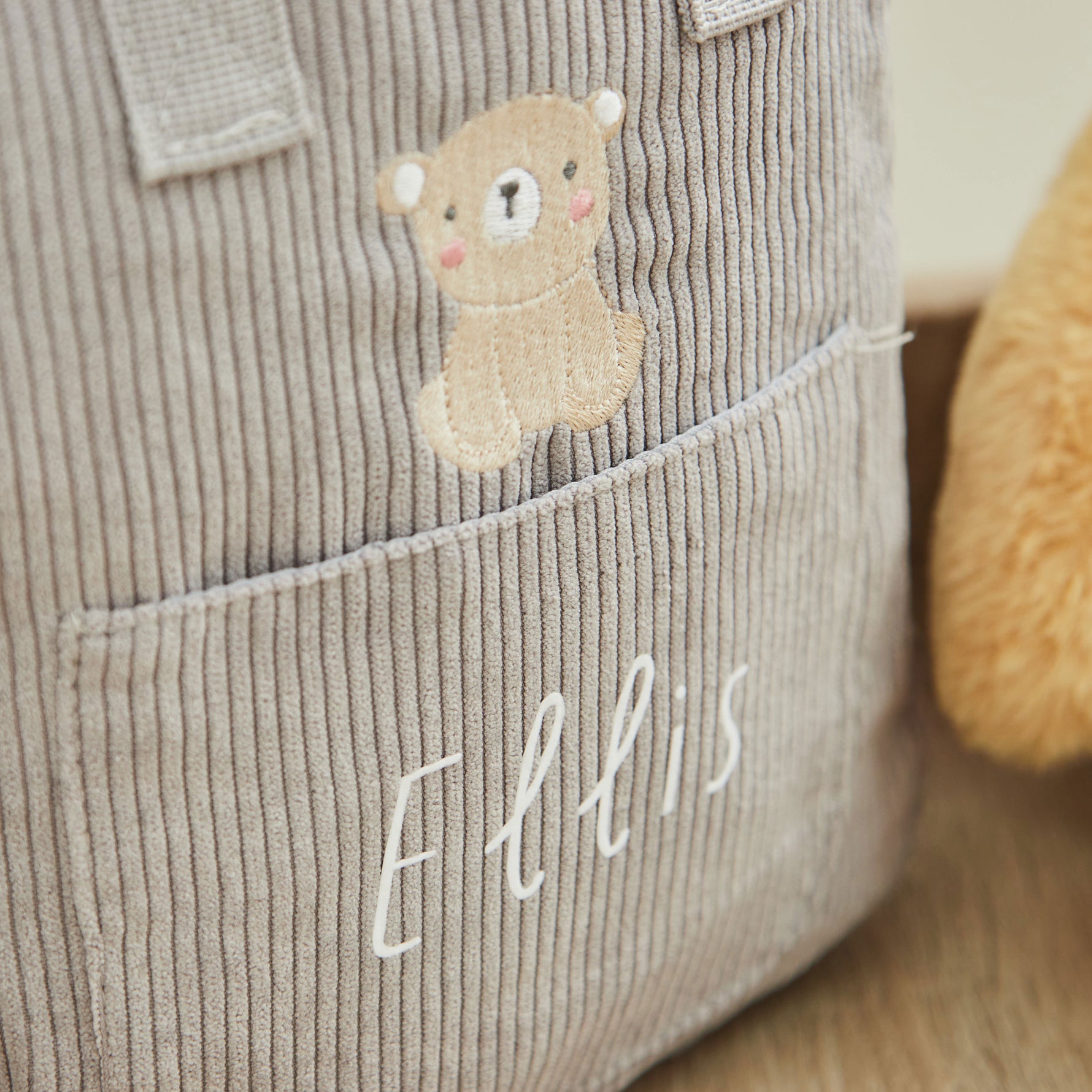 Personalised Biscuit Bear Grey Cord Mini Backpack