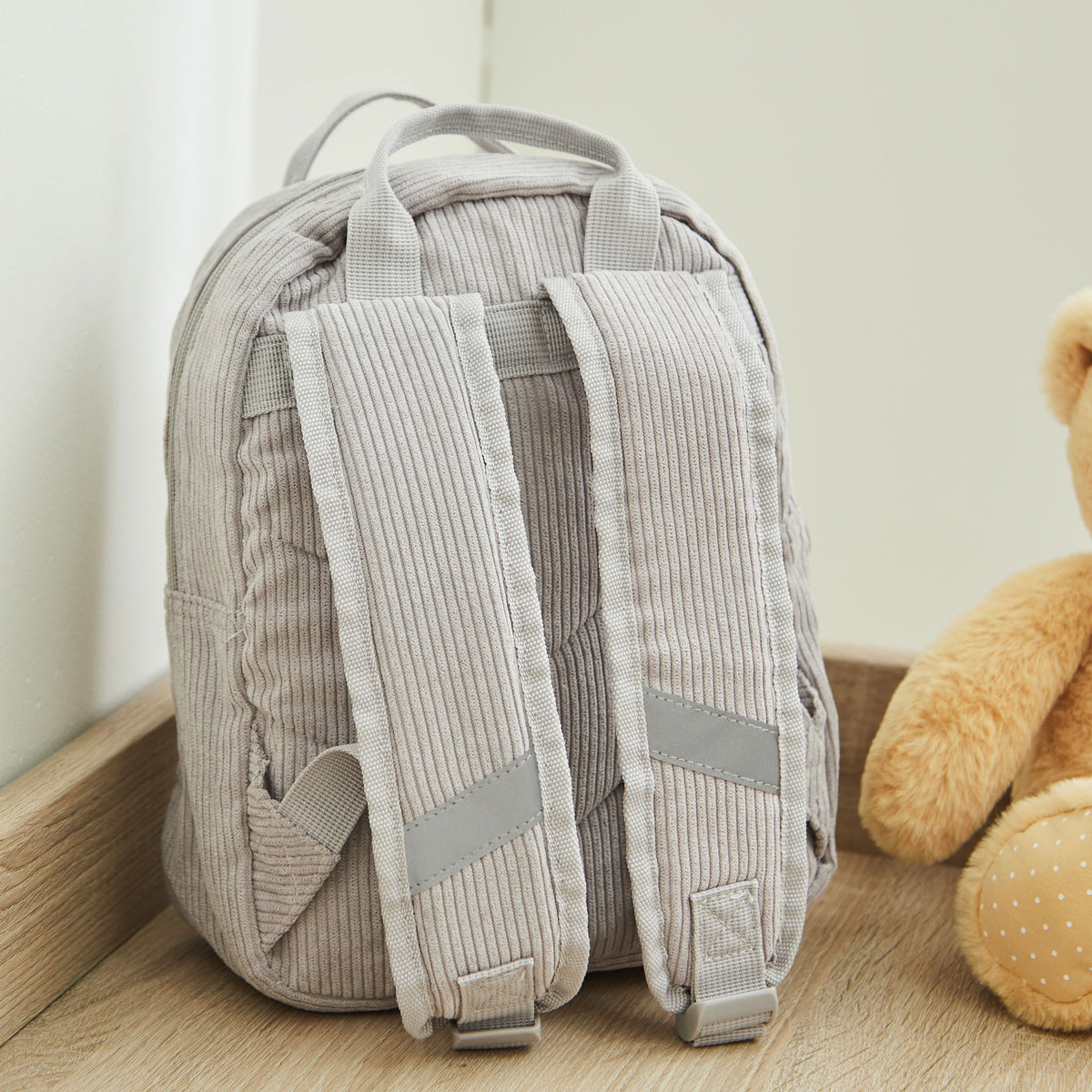 Personalised Biscuit Bear Grey Cord Mini Backpack