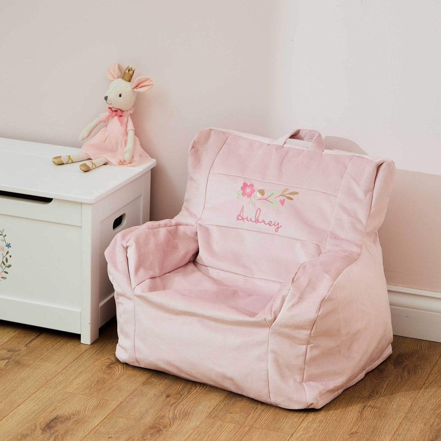 Personalised Floral Design Pink Cord Chair 