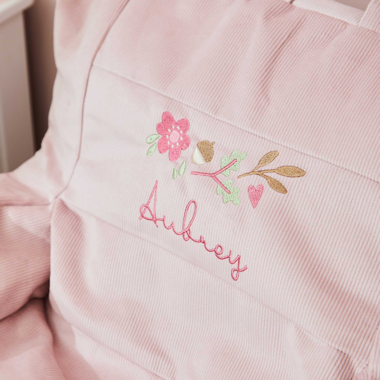 Personalised Floral Design Pink Cord Chair 