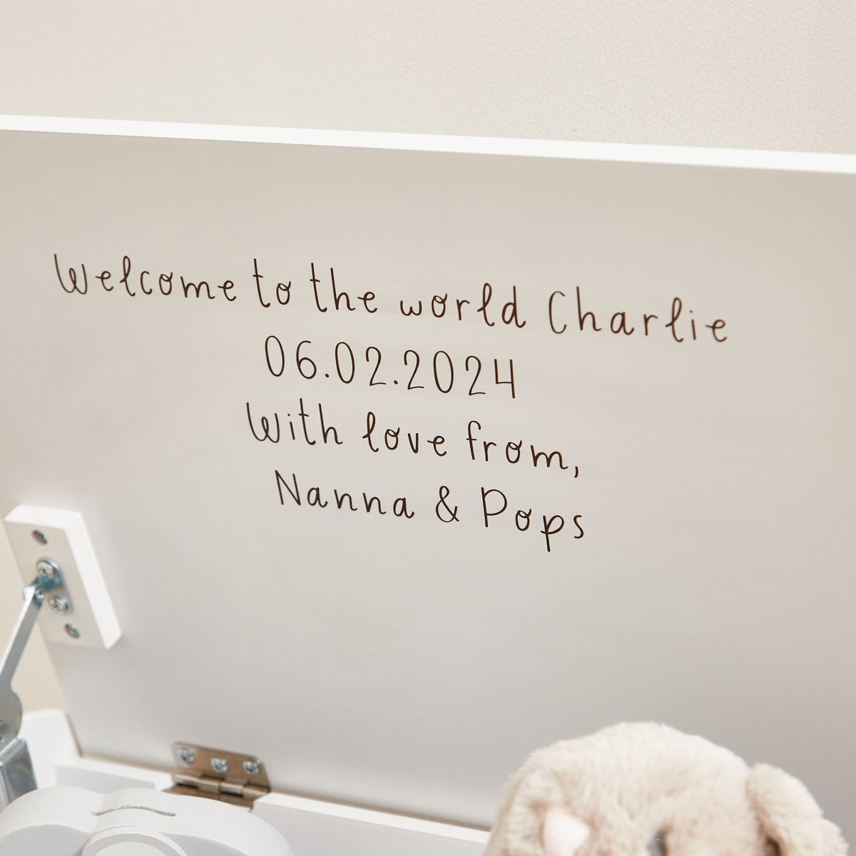 Personalised Small White Safari Animal Toy Box FSC®