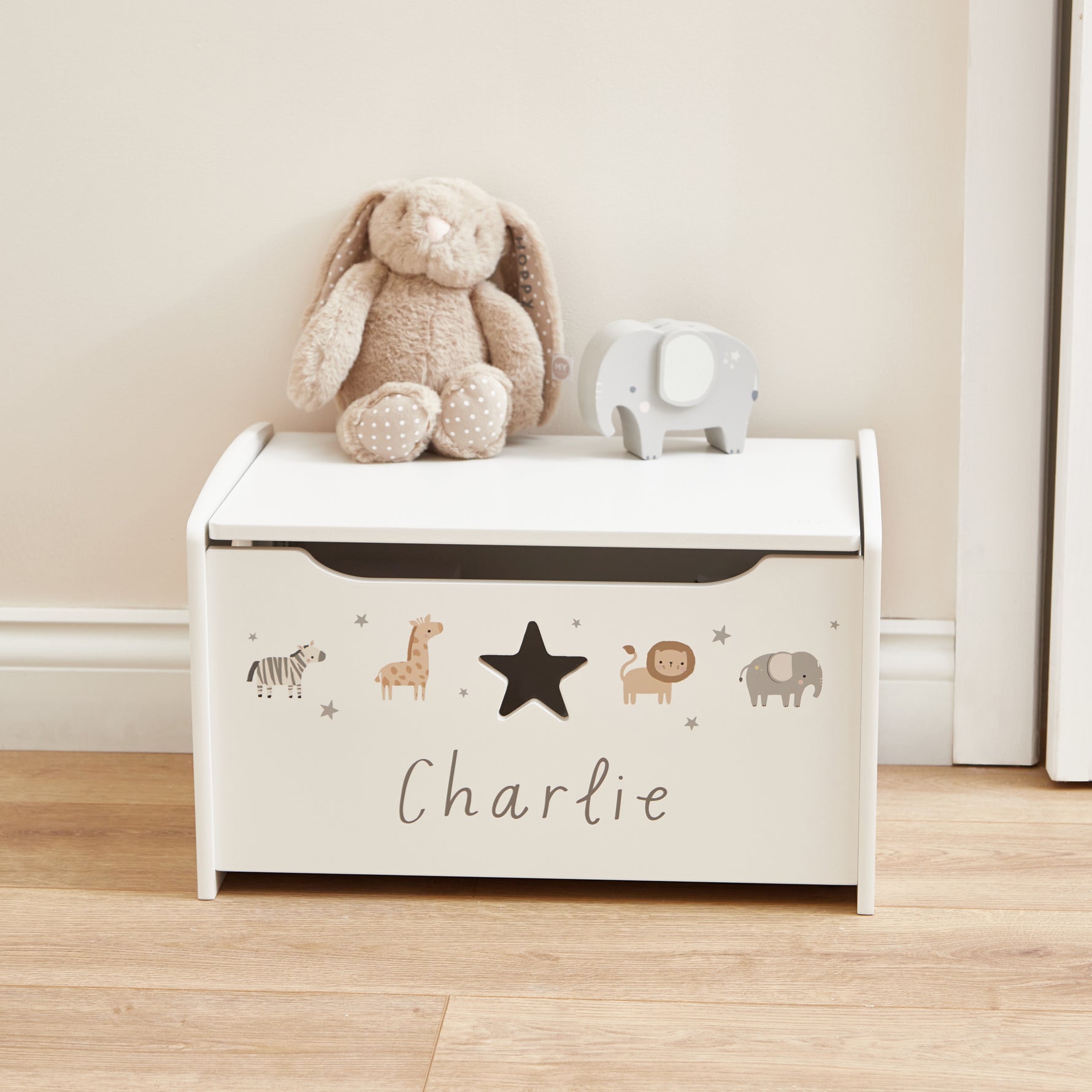 Personalised Small White Safari Animal Toy Box FSC®