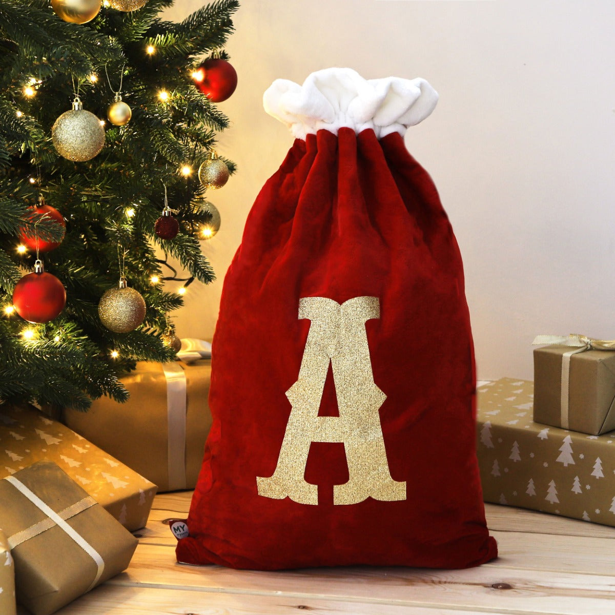 Personalised Red Embossed Velvet Sack