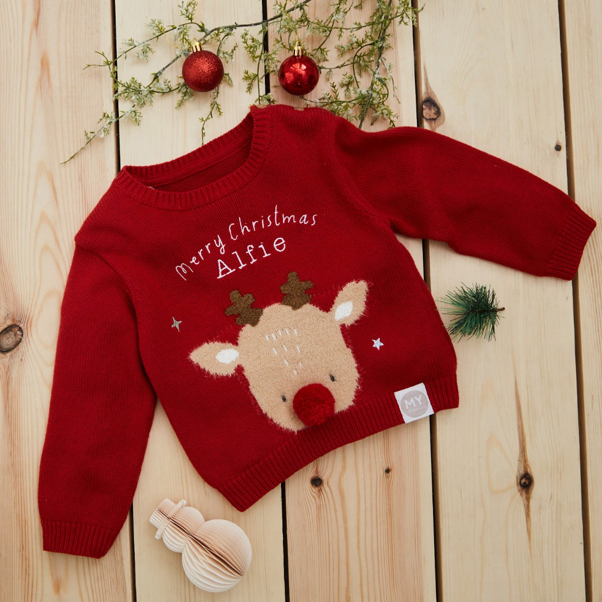 Personalised Red Reindeer Christmas Jumper