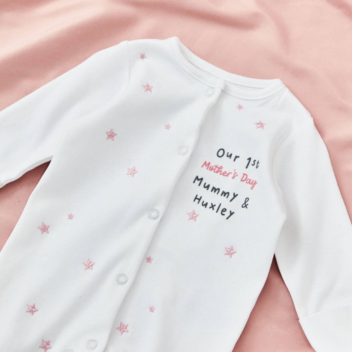 Personalised Our 1st Mother's Day Pink Star Sleepsuit 
