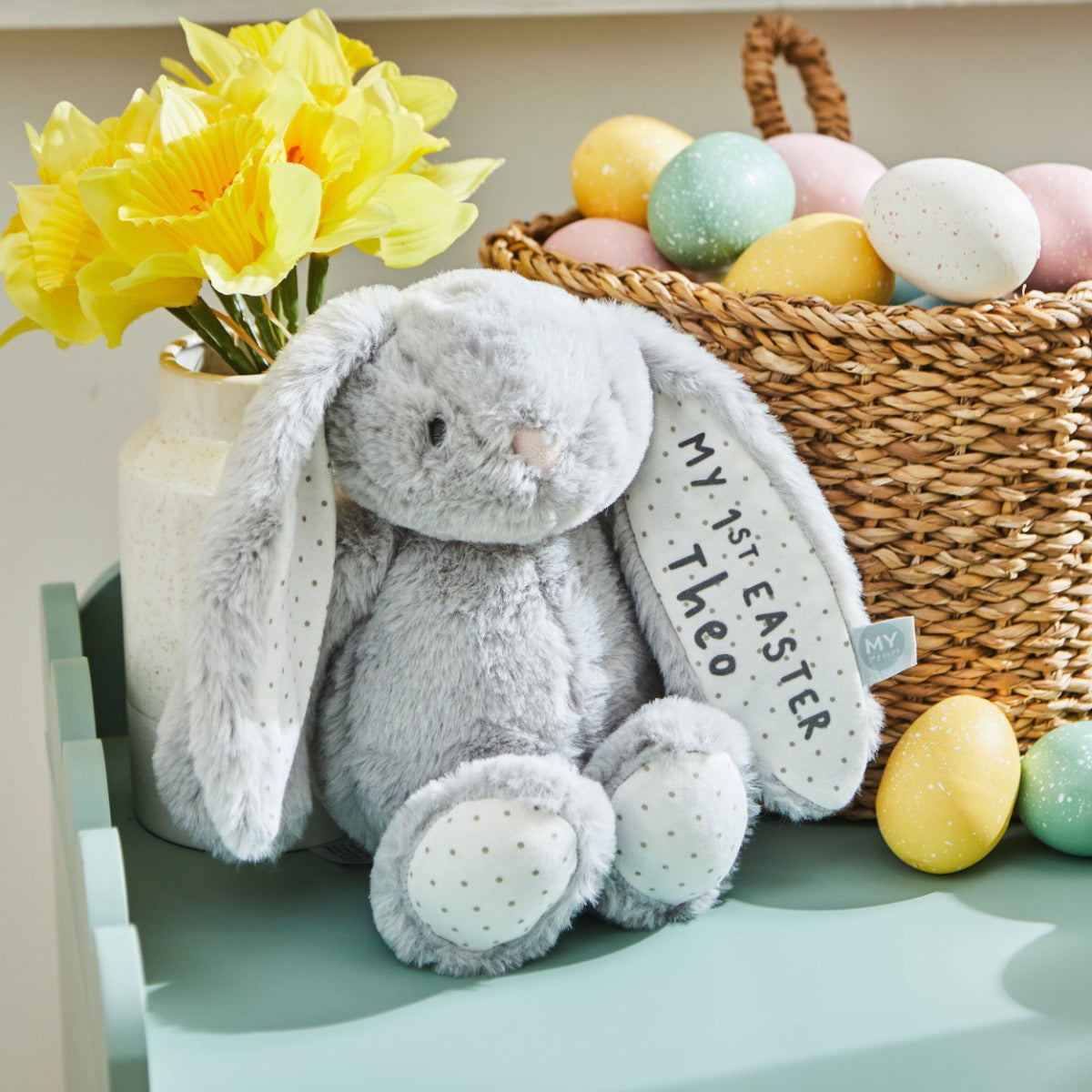 Personalised My 1st Easter Bunny Soft Toy in Grey