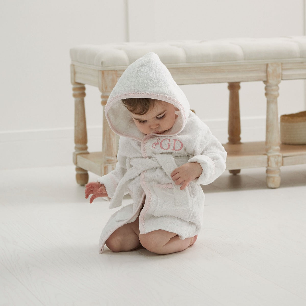 Personalised Heritage Pink Picot Trim Dressing Gown