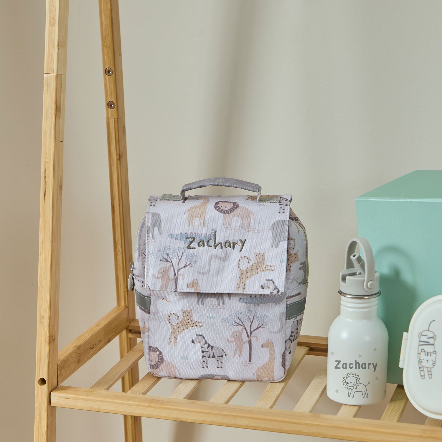 Personalised Neutral Safari Grab Handle Lunchbag