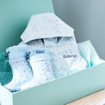 Personalised Blue Spot Rainy Day Set
