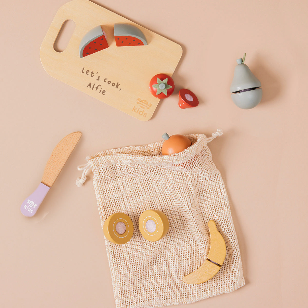 Personalised Just Bee Kids Wooden Cutting Fruit Set FSC®