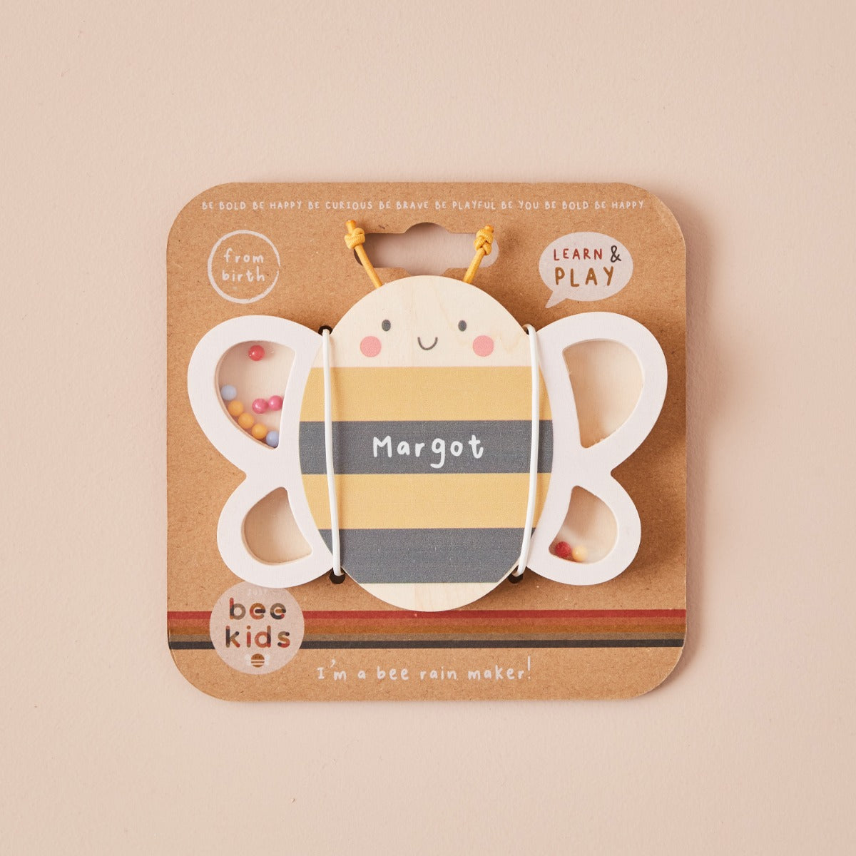 Personalised Just Bee Kids Wooden Bee Rattle FSC®