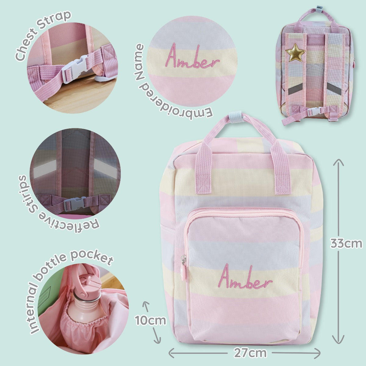 Personalised Rainbow Stripe Medium Backpack 