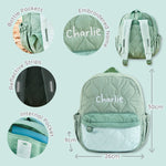 My Kids Personalised Colour Block Quilted Medium Backpack in Sage  