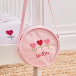 Personalised Heart Flower Pink Round Handbag 