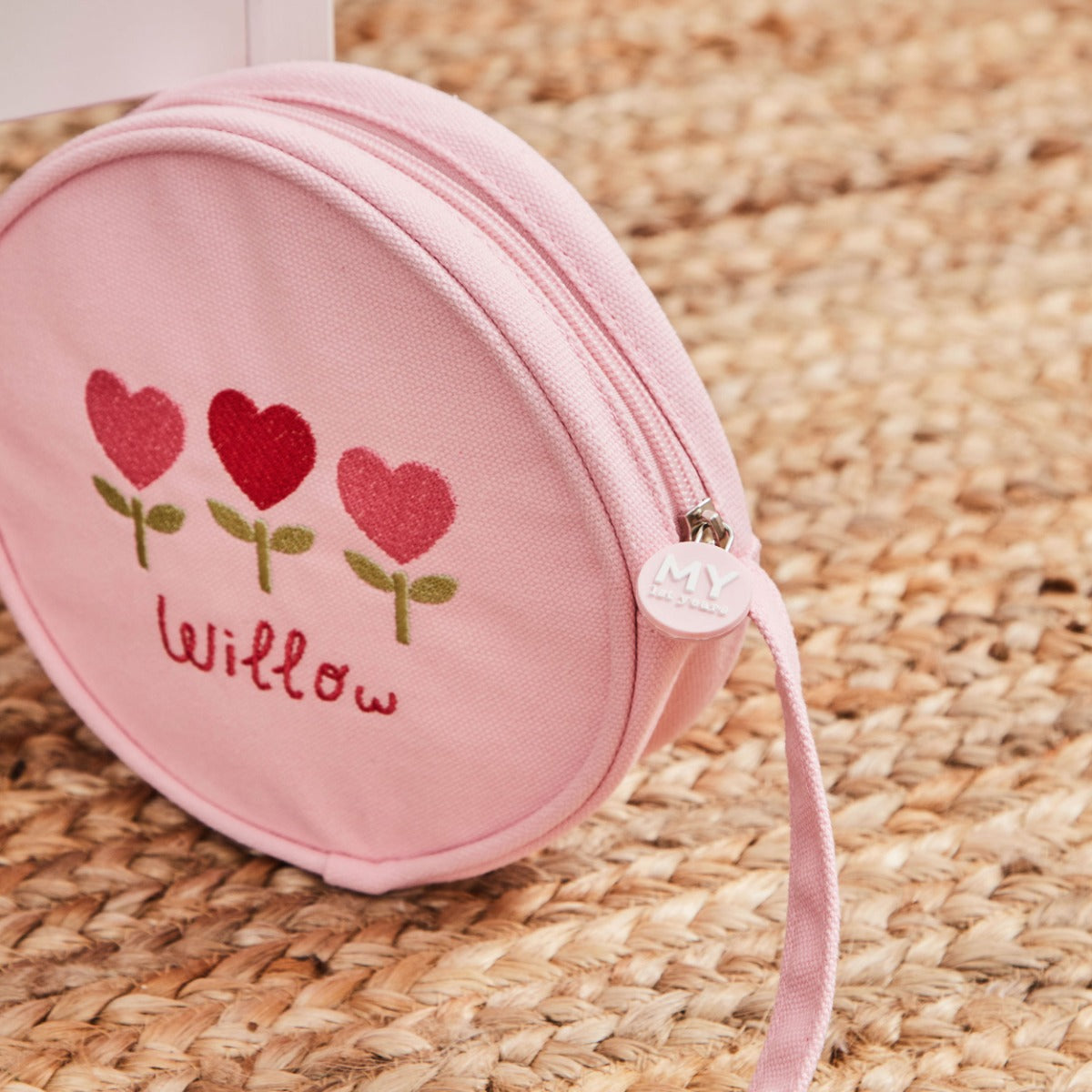 Personalised Heart Flower Pink Round Handbag 