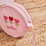 Personalised Heart Flower Pink Round Handbag 