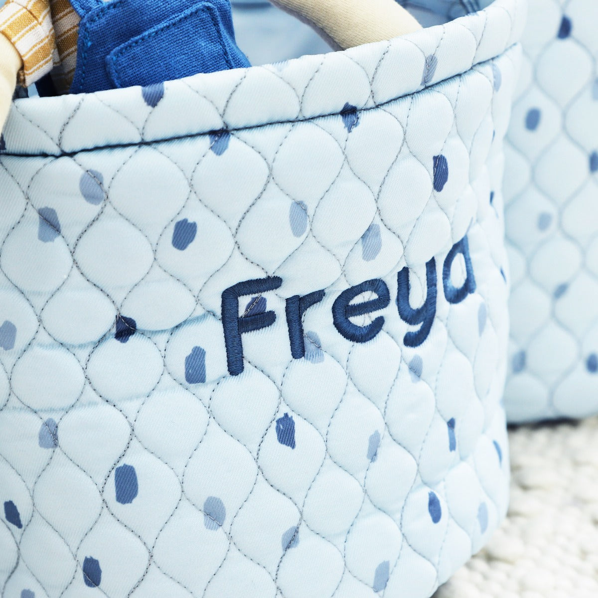 Personalised Blue Polka Dot Storage Bag Set