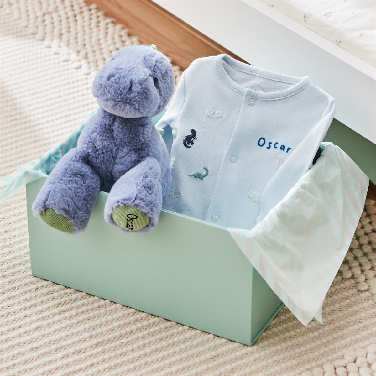 Personalised Blue Snuggle & Cuddle Dinosaur Gift Set