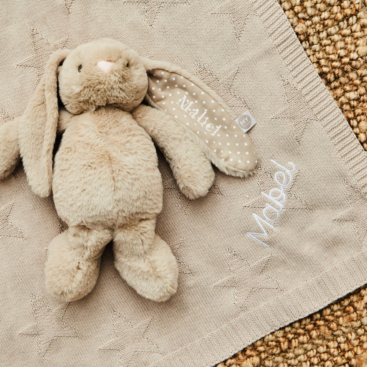 Personalised Oatmeal Blanket & Bunny Gift Set