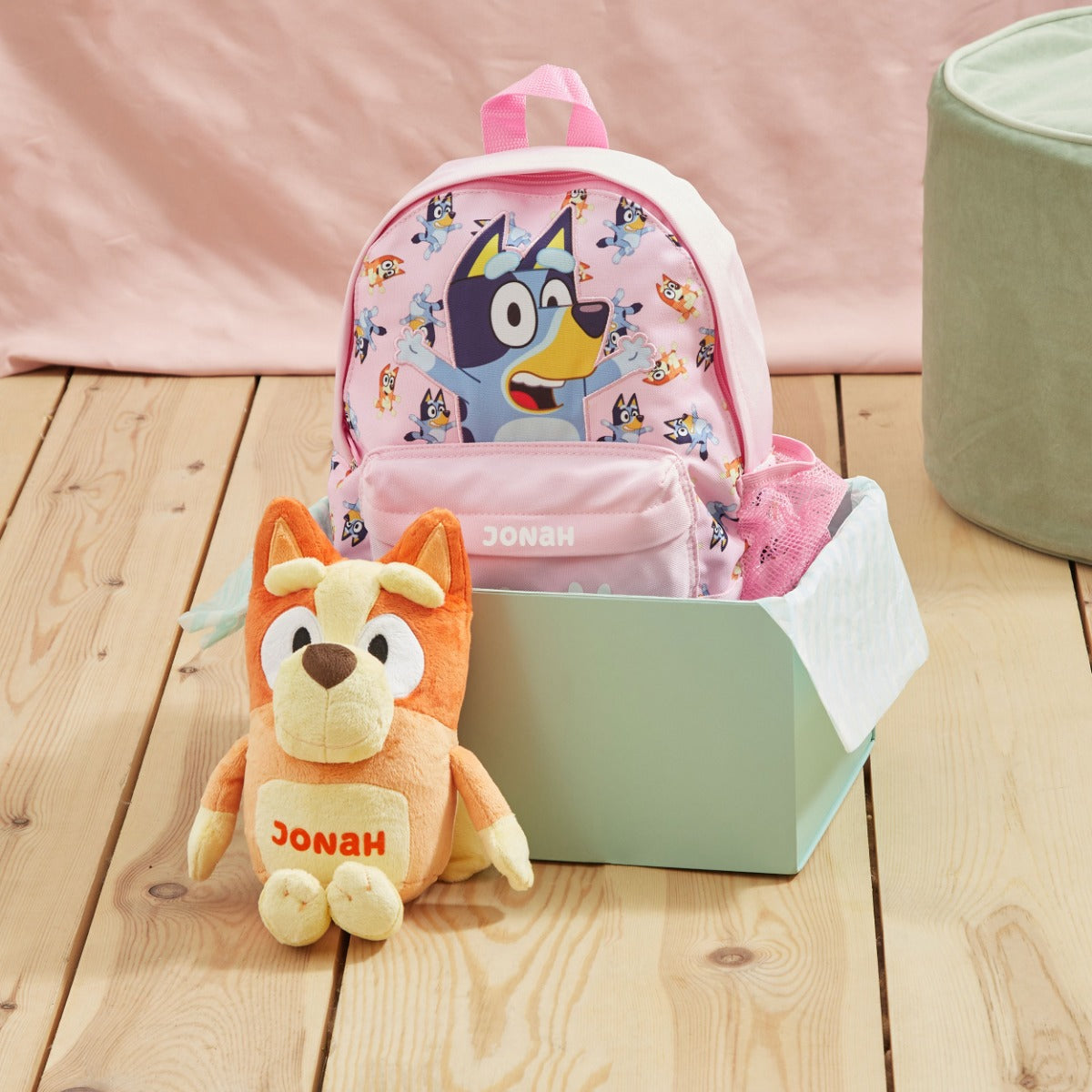 Personalised Pink Bluey Backpack & Plush Gift Set