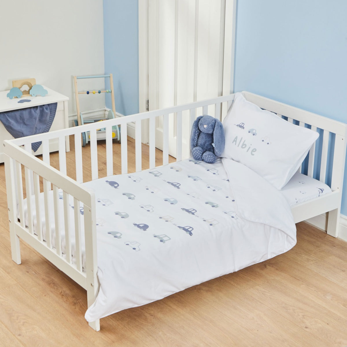 Personalised Blue Car Print Bedding Set