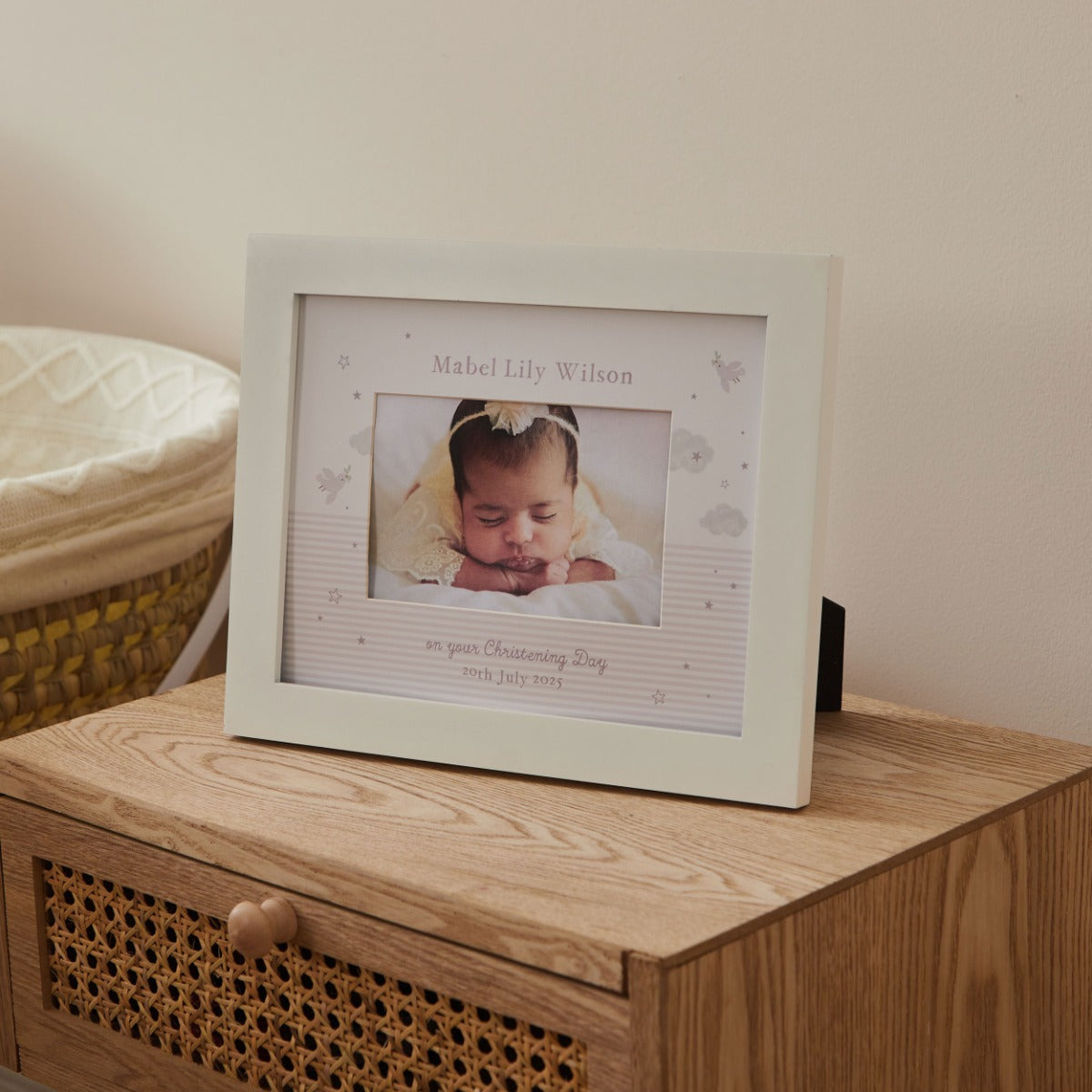 Personalised Pink Dove Christening Frame