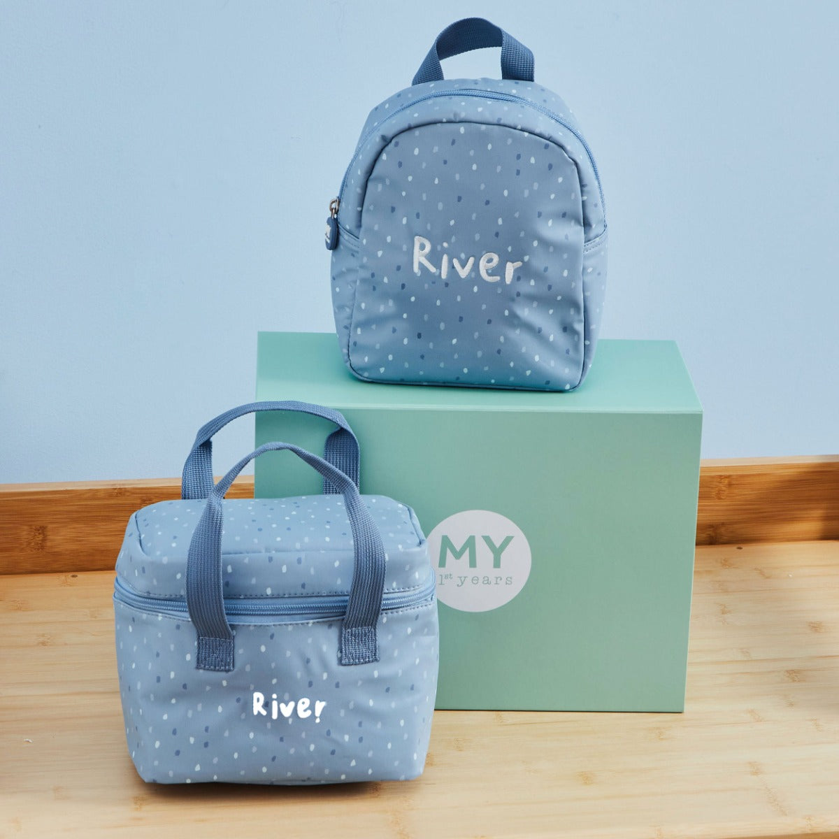 Personalised Blue Spot Backpack & Lunch Bag Gift Set 