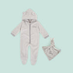 Personalised Grey Fleece Onesie & Comforter Gift Set