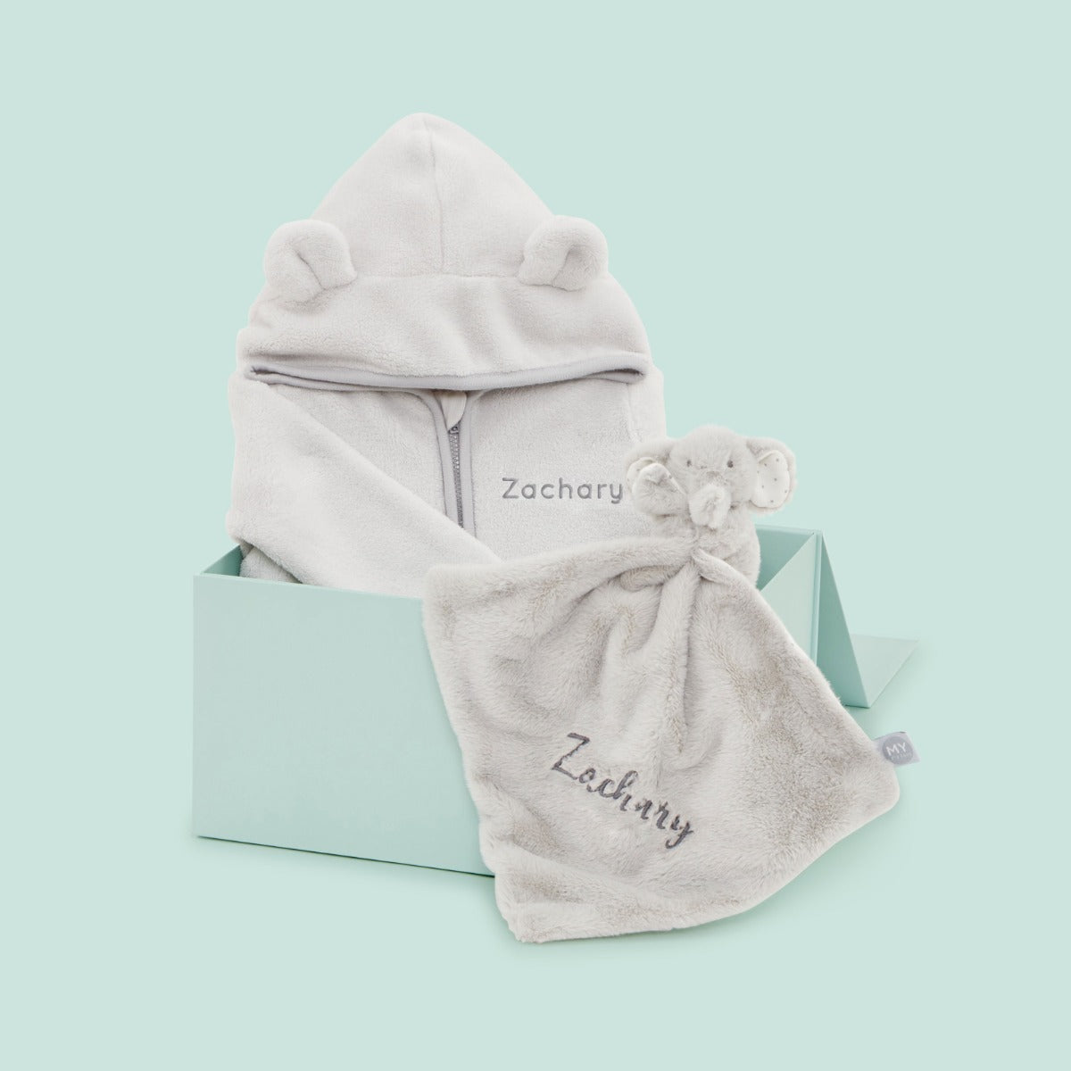 Personalised Grey Fleece Onesie & Comforter Gift Set