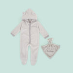 Personalised Grey Fleece Onesie & Comforter Gift Set