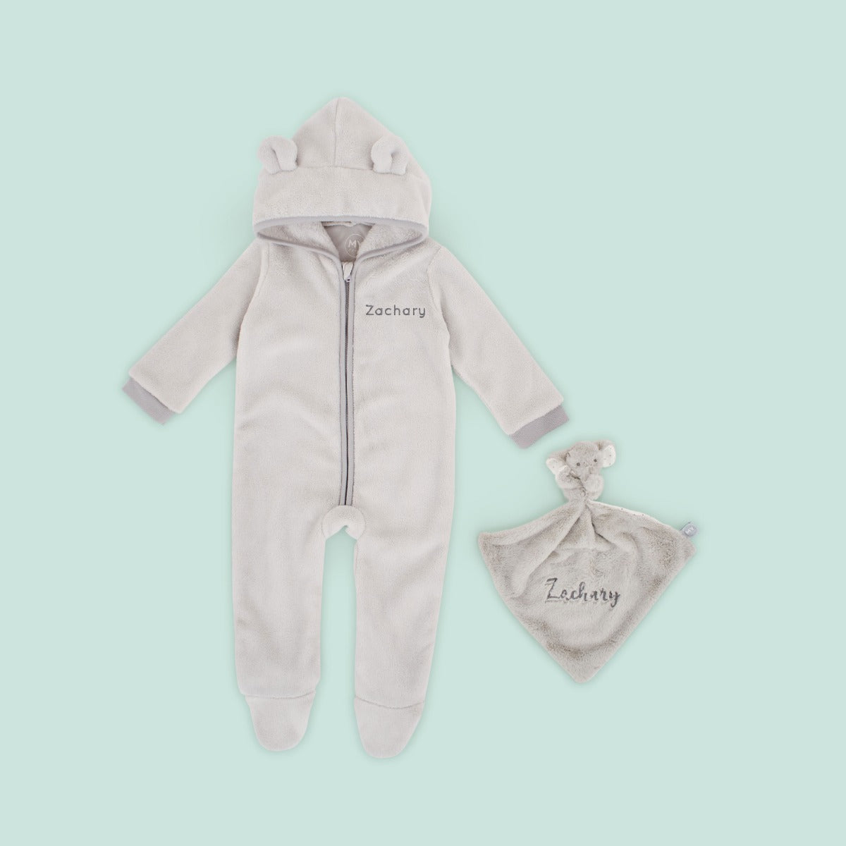 Personalised Grey Fleece Onesie & Comforter Gift Set