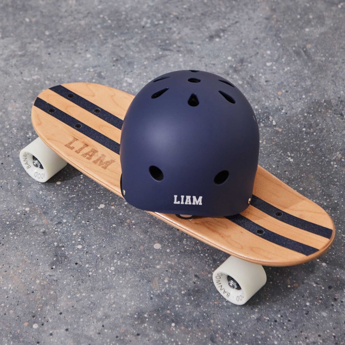Personalised Navy Banwood Skateboard and Helmet Set