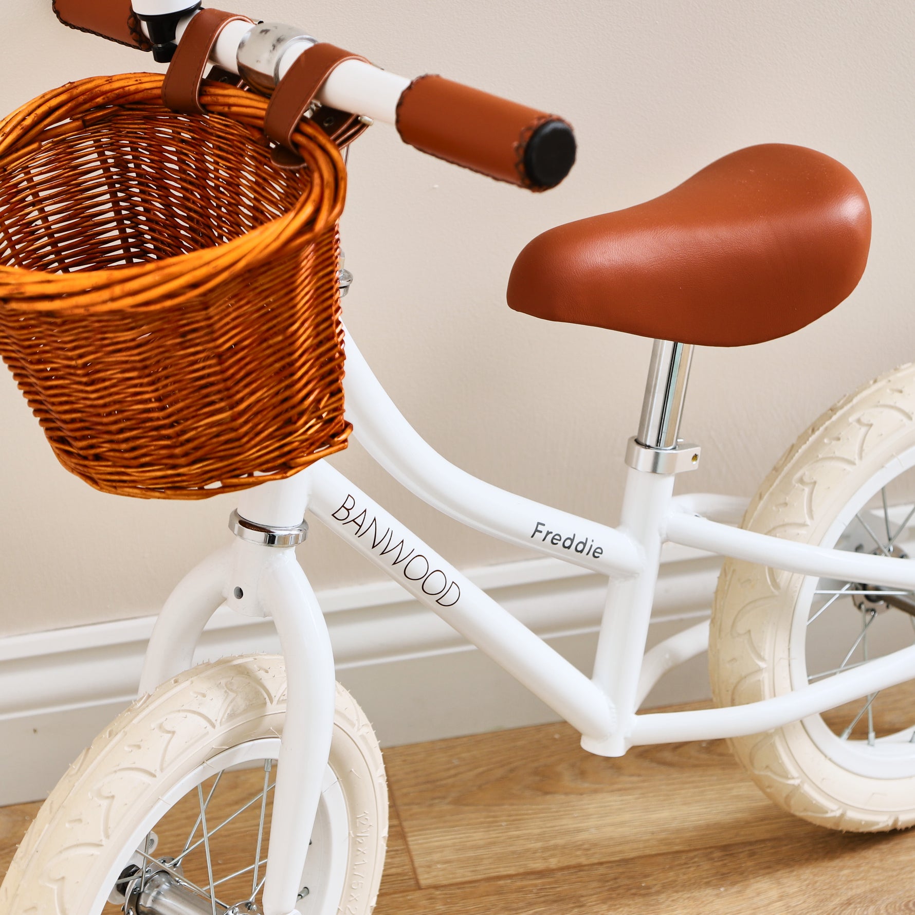 Personalised White Banwood First Go Balance Bike and Helmet Gift Set