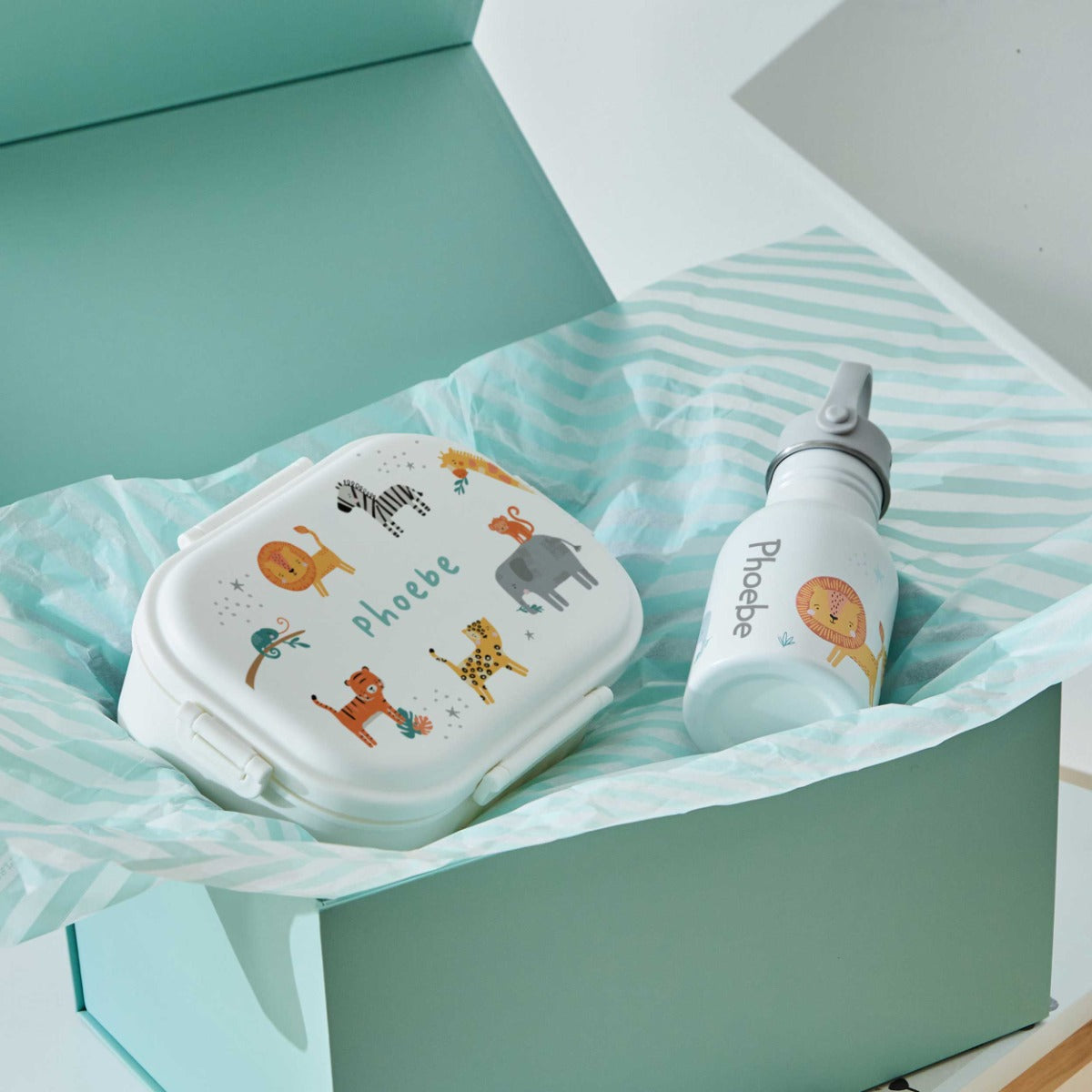 Personalised Safari Lunch Box and Water Bottle Set